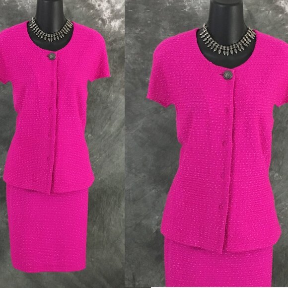 BEAUTIFUL St John knit pink jacket skirt suit size 6 - Picture 3 of 11